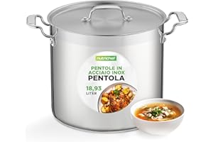 NutriChef Pentola Acciaio Inox 19 Litri con Coperchio - Pentola Induzione Grande per Zuppe e Stufati, Adatta a Gas, Elettrico e Piani a Induzione