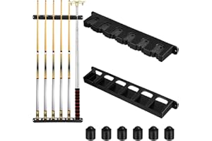 ZKFSIE 6-Slot Pool Cue Holder Wall Mount, Vertical Billiard Cue Rack with 6 Black Protective Caps, Space-Saving Pool Table Accessory for Snooker, Bars, Clubs