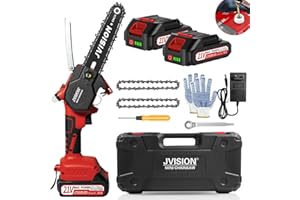 JVISION Motosega a Batteria con 2 Batterie, Mini Motosega Elettrica a Batteria per Potatura, Elettrosega Compatta Sega da Potatura (Rosso 6 pollici (2.0Ah))