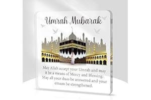 EIAPADEOR Umrah Mubarak Acrylic Keepsake Gifts - Umrah Kaaba Acrylic Plaque Gift for Pilgrims Muslim Islamic Women Men Friends Desk Sign Home Decorations for Hajj Ramadan Eid Gifts