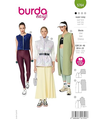 Burda Style Schnittmuster #5698 – Damen Westen Mit Knöpfen, Größe 36-48 (inkl. Anleitung In 6 Sprachen)