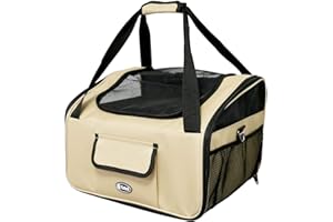 YATEK Transportino per Cani Pieghevole Fino a 9 kg seggiolino Auto, Dimensioni 41 x 35 x 26 cm, Materiale Oxford 600D ad Alta Resistenza, Beige