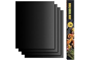 Tappetino barbecue, VDISRR BBQ Griglia Tappetini 50x40cm Set 4Pz Antiaderente Riutilizzabili Senza-PFOA Resistenti a Temperatura Stuoie da Forno Barbecue per Carbone