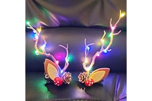 NIUMOWANG Pinza Navideña para el Pelo, Pinzas de Pelo de Reno Navidad, Diadema de Navidad con luz LED parpadeante, pinzas para el pelo de asta, Accesorios navideños para el Cabello para niños y Adultos (A)