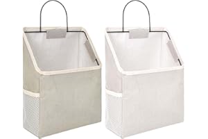 Mikihat 2 Stücke Hängetasche Wand Aufbewahrungstasche Hängend, Wandkorb Stoff mit Metallrahmen, Grau und Weiß, Leinen Hängekorb mit Haken für Eingang Garderobe Schrank Badezimmer Tür