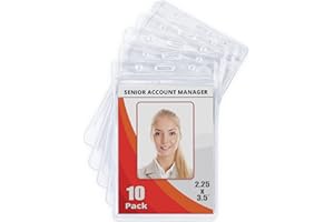 MIFFLIN Portatarjetas de identificación impermeables de plástico (transparente, 5,7 x 8,9 cm, 10 unidades) Portatarjetas colgante vertical con cremallera, Portaetiquetas resellables a granel