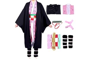 Antsparty Nezuko Costume Set Demon Slayer Cosplay Costume for Kids Adults, Kamado Nezuko Kimono Cosplay Outfits for Halloween Carnaval Pretend Play Fancy Dress Girls Women