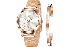 OLEVS Ladies Watches Rose Gold Mesh Strap Fashion Dress Quartz Waterproof Luminous Female Wrist Watches for Women Bracelet Sets