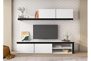 Skraut Home - Soggiorno IDEM Bianco - Set di mobili - Parete attrezzata - Porta TV - Set da pranzo, soggiorno bianco/nero - Contenitore moderno 200 x 180 x 40 cm