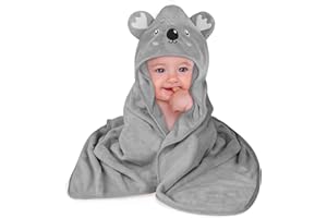 Aolso Babyhandtuch mit Kapuze, 80 x 80 cm, weiche und saugfähige Kapuzenhandtücher für Kinder, Neugeborene und Säuglinge, Grau