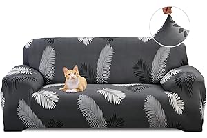 Jaotto Housse de Canapé Extensible 4 Place Couverture Canapé avec Accoudoirs Moderne Couvre Canapé Elastique Universelle Revêtement de Canapé Housse de Protection,Plume Grise