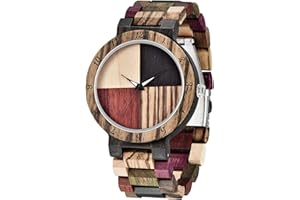 Tiong Montre en Bois pour Homme et Femme - Géométrique inversé - en Bois zébré - Élégante Montre à Quartz Unique en Bois - Fabriquée à la Main avec Bracelet en Bambou