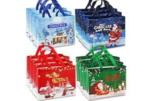Volsha 12 Pack Christmas Bags, Reusable Grocery Bag Tote Bag Gift with Handle Gift Present Bag Shopping Bag for Holiday Xmas Event Party