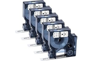 5x MarkField Compatible Dymo D1 Cintas Transparent 12mm x 7m 45010 S0720500 Etiquetas Casete Recambios, Compatible para Dymo LabelManager 160 280 420P 400 PnP 100, Negro sobre Transparent