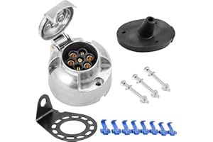 SPARKMOTO Prise Remorque 7 Broches Femelle en Metal, Prise d'attache métal 7 Broches pour remorque de Voiture,12V Prise Attelage 7 Broches Aluminium,avec Kit Support et Joint arrière Étanche(SKM07SK)
