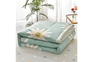Chickwin Quilted Bedspread for Single Size, 150x200cm Green Daisy Floral Printed Pattern Bedding Coverlets Lightweight Summer Bed Throws Comforter Soft Luxury Sofa Blanket for All Season