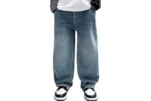 Happy Cherry Jeans Larghi Ragazzi in Denim Pantaloni Baggy a Vita Elasticizzata Casual Moda Pants con Tasche per Bambini 5-14 Anni