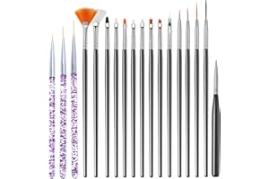 FANJUANLAN Pennelli Unghie, 15 Pezzi Nero Pennelli Unghie e 3 Pezzi Viola Pennelli per Unghie, Acrilico Gel Pennelloper Unghie Set pennelli per dettagl per Nail Art Design