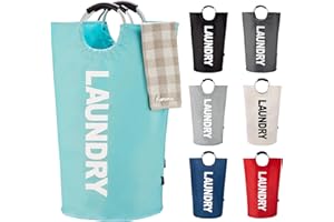 Caroeas 100L Panier à Linge Grande Capacité, Sac à Linge Pliable avec Poignées Rembourrées, Corbeilles à linge，Idéal pour le Rangement et le Transport des Vêtements，Bleu clair