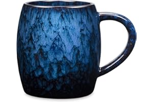 SECELES 600ml Ręcznie robiony Niebieski Ceramiczny Kubek do Kawy, 21 Oz Unikalny Porcelanowy Duży Kubek do Herbaty z Dużym Uchwytem do Biura i Domu, Bezpieczny w Mikrofalówce i Zmywarce (Ciemnoniebieski)