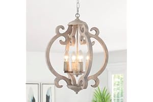 ‎ASHUAQI ASHUAQI Kronleuchter Vintage, 4 Flammig Landhaus Hängelampe Esstisch Pendelleuchte Holz Rustikal, Bauernhaus Französische Deckenleuchte Hängend Lampe für Wohnzimmer, Schlafzimmer, Esszimmer, Küche