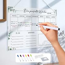 Planificateur Semainier Effaçable 30x20cm Avec 6 Marqueurs - Agenda Hebdomadaire Transparent