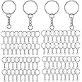 FIXTEK 100 Pcs Silver Key Chains Keyring Blanks Tone Key Split Rings with Link Chain Kit for Home Car Keychains Lanyards, Gifts, and Other Crafts Jewellery Making Open Jump Rings Bulk for Crafts DIY