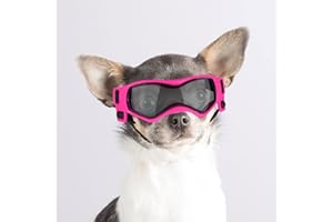Enjoying Dog Goggles for Small Dogs, UV Protection Dog Sunglasses Small, Outdoor Doggies Eye Protection, Windproof Dustproof, Adjustable Head & Chin Straps, Cool Pink
