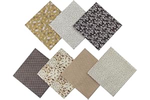 Jukway 7 Pezzi Tessuto di Cotone 50 x 50 cm Stampati Stoffa Patchwork Quadrati Tessuti Bundle Design Assortiti Trapuntato Cucito fai da te Decorazione Artigianato Quilting Scrapbooking (Marrone)