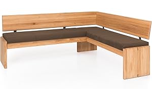 moebel-eins Scott Eckbank mit Truhe, Material Massivholz/Bezug Kunstleder, Kernbuche, 192 x 167 cm, Nougat