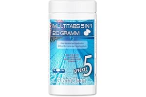 GlobaClean Multitabs 5 in 1 20g - 1kg - Chlortabletten für Pool mit 5-Phasen zur Pflege, Reinigung & Desinfektion - Mini Chlortabletten für Pool - für kristallklares und hygienisches Poolwasser