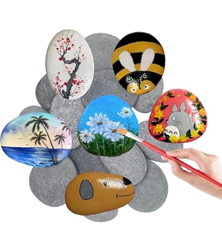15 stuks platte stenen om te beschilderen, 3-5 cm kiezelstenen om te beschilderen, met 12 acrylstiften, stenen beschilderset kinderen, gladde