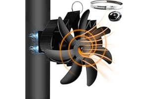 Fwiull Ventola Stufa Legna Magnetico, Ventilatore per Stufa a Legna con 7 Pales con Termometro, Ventilatore Stufa da Tubo, Silenzioso Alimentato Calore, Ecologico Ventola Stufa per Camino/Pellet/Gas