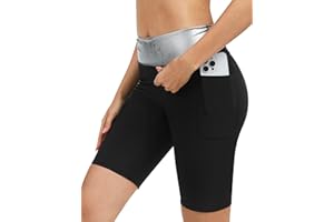 Kiiwah Short de Sudation Femme Amincissante, Legging Sport Taille Haute avec Poche Retient la Transpiration au Chaud Pantalon de Sudation Femme Amincissante pour Sport, Yoga, Fitness
