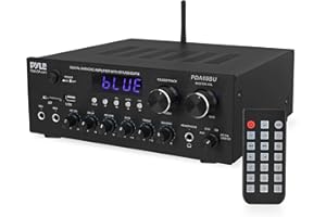 Pyle Stereo Amplifier Audio Receiver with Remote Control - Bluetooth Streaming, MP3/USB/SD/FM Radio, 2.0 Channel HiFi Sound System with RCA/Aux Inputs, Microphone & Headphone Jacks, Adjustable Bass