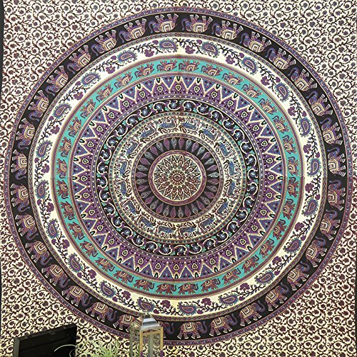 EYES OF INDIA – QUEEN BLACK INDIAN HIPPIE MANDALA ELEPHANT TAPESTRY BEDSPREAD Beach Blanket Dorm - 3