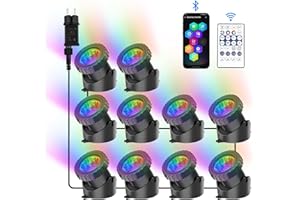 NATPOW Pond Lighting Underwater with Bluetooth App, Underwater Lighting RGB Pond Light with Remote Control, IP68 Waterproof, Colour Changing Garden Lighting for Garden, Patio, Tree (10 in 1)