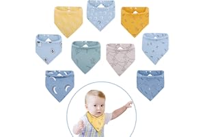 Viedouce Bavoirs Bebe Lot de 9,Bavoir Bandana pour Bébé Garçon Fille,Bébé Bavoir Naissance Coton avec Boutons Pression Réglables,Absorbant & Doux