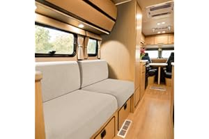 SYLC Bezüge Für Wohnwagenpolster Jacquard, rutschfeste Wohnmobil Sitzbezüge Mit 2 Cord, Sofa Sitzkissenbezug Für Schonbezug Wohnwagen Polster (Beige,W 94-122 cm, D 26-40 cm)