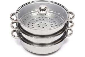 RAINWEEL Lot de casseroles multifonctionnelles de 28 cm - Cuiseur vapeur en acier inoxydable à trois couches - Pour cuisinières à gaz, électriques, à induction et halogènes