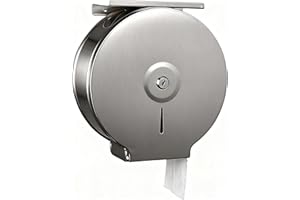 NICEME Stainless Steel Hand Towel Dispenser Lockable – Mini Jumbo Toilet Roll Dispenser – Commercial Toilet Tissue Dispensers – Diameter 255mm Center axis 40mm - Silver