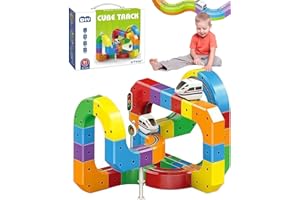 RUIDAY Circuit de Train électrique, Circuits de Course magnétique Flexible, Train Circuit Voiture Électrique Enfant, Jeu de Piste Voitures de Course Cadeau Garçon Fille (81pcs)