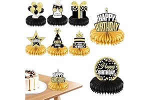 WUIOWPPIC Bienenwaben Deko Geburtstag Schwarz Gold 3D Waben Tischdekorationen Geburtstag Bienenwaben Deko Papier Tischaufsätze Deko Bienenwabe Mittelstück für Geburtstagsparty Männer Frauen Tischaufsätze, 8 St
