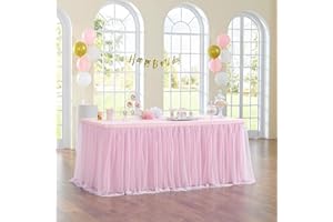 NSSONBEN Tulle Table Skirt Pink Table Skirting Fluffy Tutu Table Skirt for Baby Shower Birthday Party Wedding Banquet Table Decorations (4.5Yard/14ft/L427cm*H77cm)
