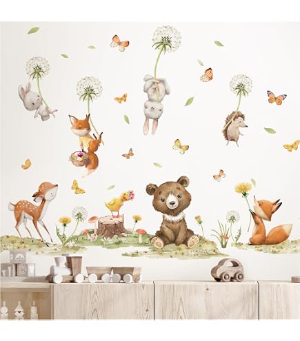 Adesivo Murale Little Deco Per Cameretta - Coniglio E Volpe Con Palloncino, 71x41 Cm, Rimovibile E Made In Germany - 2
