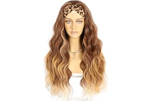 ‎SAPPHIREWIGS Sapphirewigs Stirnband Perücke Ombre Braun Wellige Synthetische Perücken für Frauen Glueless Daily Wear Cosplay Stirnband Haare 150% Dichte 26 inch