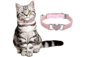 cobee Bling Heart obroża dla kota z dzwonkiem, regulowana obroża dla kota z paskiem bezpieczeństwa, stras dla zwierząt domowych dla małych kotów i psów (różowa) (różowa)