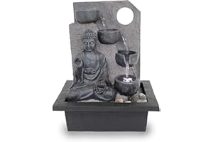 ‎KIOM Kiom Tischbrunnen Zimmerbrunnen FoBuddha Ancient Black sehr groß mit 38,5 cm LED 10871