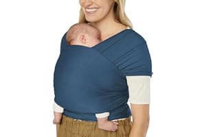 Ergobaby Fular portabebés para recién nacidos desde el nacimiento hasta los 11,3 kg, fular Aura Knit fabricado con tejidos reciclados, elástico y transpirable, fular unisex, Azul (Twilight Navy)