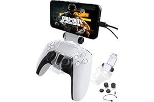 Joso PS5 Controller Phone Mount Clip, Clip-Halterung für PS5 DualSense Wireless Controller, Unterstützung iPhone, Android mit PS Remote Play mit OTG USB Typ C & Micro USB Kabel, 4 Daumen Griffkappen